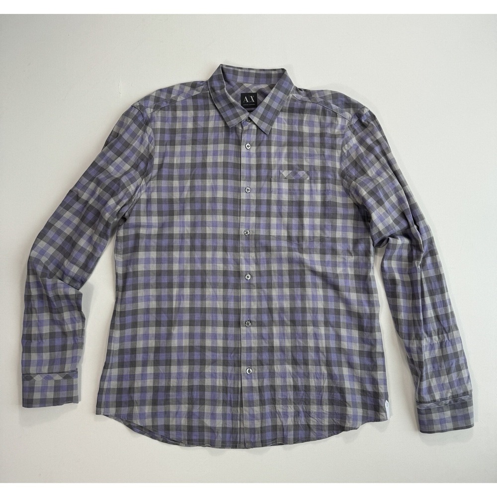 Armani Exchange Mens Large Button Shirt Wool Blend Modern Designer Casual